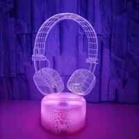 Headphones Night Light with USB Cable 7 Colors Changing LED 3D Illusion Lamp Game Room Lighting Decor Birthday Gifts for Kids