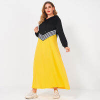 New Summer Women Casual Long Dress Plus Size Yellow Long-sleeved Striped Stitching A-line Sports Loose College Style Dresses 4XL