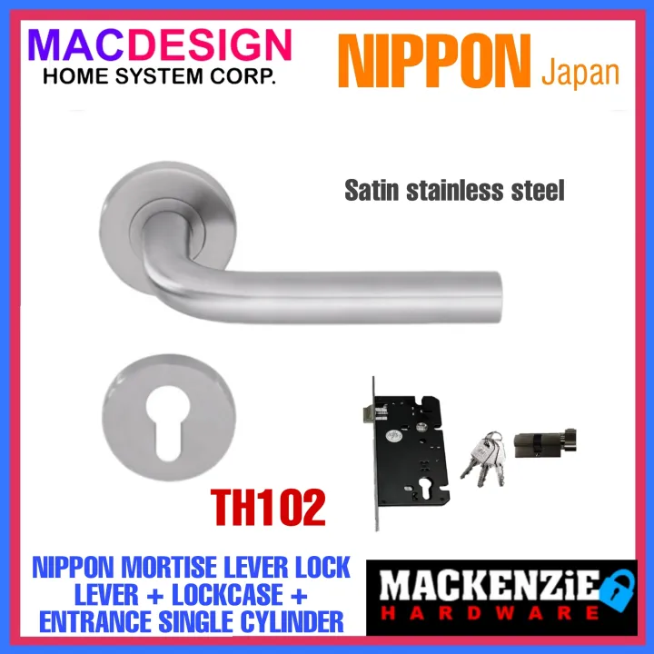 NIPPON TH102 MORTISE LEVER ENTRANCE LOCKSET SATIN STAINLESS LEVER