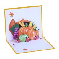 3D Pop up Thanksgiving Pumpkin Greeting Card Festival Holiday Paper Cards for Birthday Wedding New Year Blessing Cards M6CE