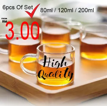 6PCS 120ML Transparent Glass Cup Tea Cup Set of 6 Teaware with