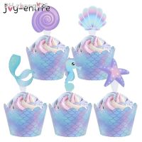 40pcs Mermaid Party Cupcake Toppers Wrappers Mermaids Cake Decoration Baby Shower Kids Birthday Party Wedding Decoration