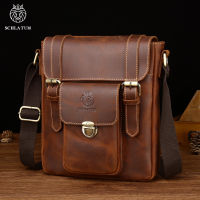 geegostudio SCHLATUM Mens Simple Genuine Leather Shoulder Bag Vintage Business Messenger Bags