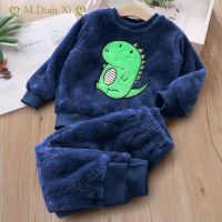 Baby Boy Girl Clothes Pajamas Set Thick Flannel Fleece Toddler Child Warm Dinosaur Sleepwear Kids Home Suit Autumn/Winter