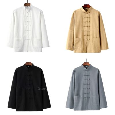 ชุดชุดเดรสวินเทจสไตล์จีนดั้งเดิมเสื้อท่อนบนของผู้ชายชุดวูซูไทเก๊กลินินกังฟูเสื้อ