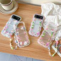 เคสโทรศัพท์สร้อยข้อมือลวดลายรูปกบกระต่ายการ์ตูนสำหรับ Samsung Galaxy Z Flip 4 3ฝาหลังเป็นลอนแบบนิ่มใสกันกระแทก