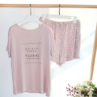 Summer Modal Comfortable Loose Large Size Short-sleeved Shorts Round Neck Pajamas Set Womens Letters Printed Home Clothes