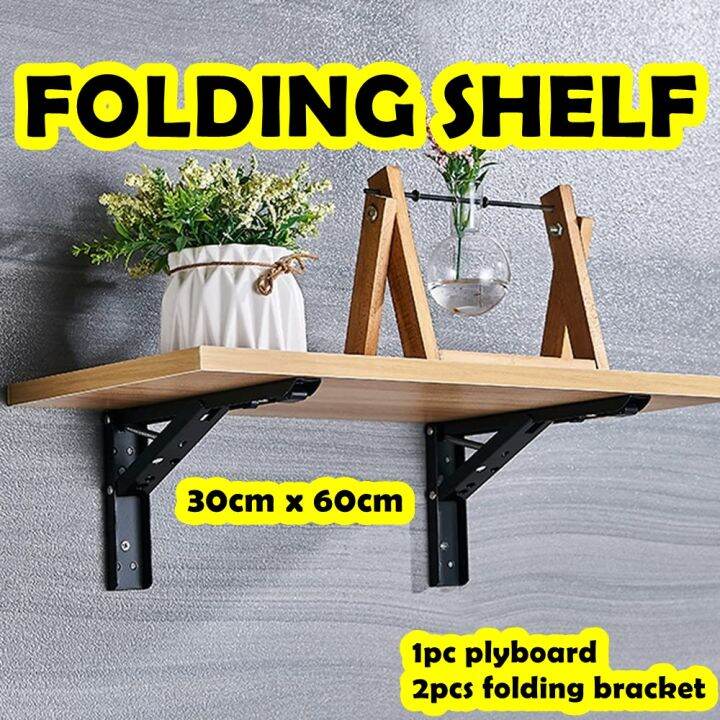30 cm x 60 cm FOLDING SHELF wood with bracket diy wall shelf