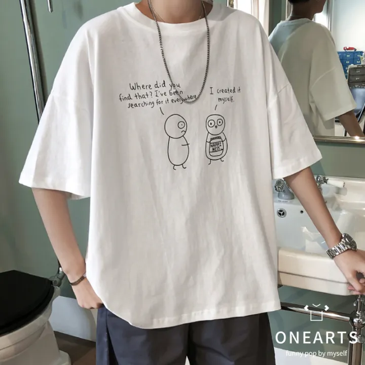 Men T-shirt Oversize Shirt Round Neck Loose Unisex T-shirts Fashion Casual Cartoon  Shirt Short Sleeve | Lazada PH