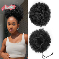 Awahair Short Afro Synthetic Hair Curly Chignon Hairpiece For Black Women Drawstring tail Kinky Updo Clip Hair Extensions