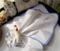 Blue edging hand-embroidered white square napkin napkin cloth cover fold flower mouth cloth