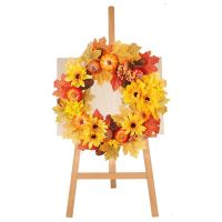 Fall Wreath Outdoor Front Door Decorations Rustic Round Wall Hung Outdoor Harvest Wreath With Maple Leaves And Pumpkin Festival