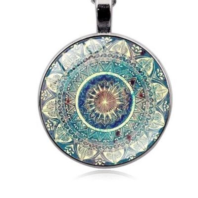 Colorful Yoga Meditation Datura Flowers Time Gem Round Glass Pendant Necklaces Valentines Gifts