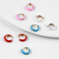 【YF】❒♠  1 Enamel Round Hoop Earrings Colorful Enamelled Ear Jewelry Stud Thin Hoops