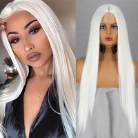 Long Straight White Natural Wigs Middle Part Heat Resistant Synthetic Wigs Suitable for African Women Daily CosplayHalloween Wig Wig  Hair Extensions