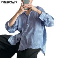 Incerun เสื้อเชิ้ตแขนยาวแฟชั่นสําหรับผู้ชายผ้า See Through ทรงหลวมกันแดด