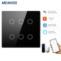 Wifi smart switch touch light switch Tuya App Alexa Google Home voice remote control 4/6/8gang110V 220V size 124 * 118mm (4 * 4) Push Button