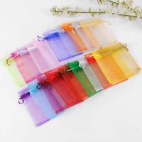 25/50pcs 7x9 9x12cm 13x18 Colorful Organza Drawstring Jewelry Pouches Wedding Supplies