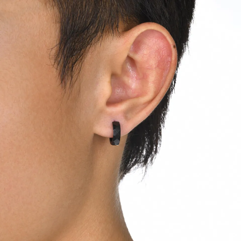 Black Stud Earrings Faux Gauges Ear Tunnel Stainless Steel Earrings Men  Women US | eBay