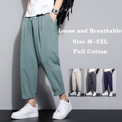 CODff51906at Ready Stock Summer Casual Breathable Pants Mens Full Cotton and Linen Loose Straight Pants Big Size M-5XL