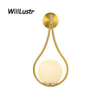 Creative Water Drop Wall Lamp Luxury Metal Sconce Lounge Foyer Aisle Stair Ho Bar Cafe Bedside Milk White Globe Glass Light