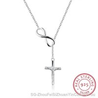 ♨✣ Cross Infinity Solid 925 Sterling Silver Pendant Necklace Women Fine Jewelry Best Christmas Gift for Ladies