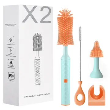 Travel Bottle Brush Set with Stand, Portable Baby Bottle Cleaning Kit  Includes Nipple Brush and Straw Cleaner Brush (Blue) 