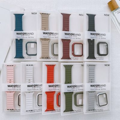 Silicone Strap For Apple Watch 7 41mm 45mm 40mm 44mm 38mm 42mm Correa watch case strap set for iwatch series7 41mm SE 6 5 4 3 2 Straps