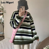 Laz Nigori Forest Style เสื้อกันหนาวลายทางย้อนยุคสำหรับผู้หญิงสไตล์หลวมและขี้เกียจ2023สไตล์ใหม่