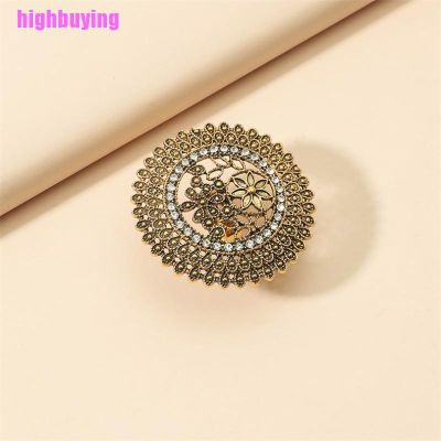 HBMY Vintage Big Gold Color Women-Midi-Rings Engraved Flower Pattern Retro Party HBB