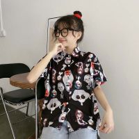 【On Clearance】Women Cartoon Print Slim Short Sleeve Lapel Single Buckle Blouse