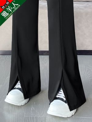 ❍™❐ Slit suit wide-leg pants womens spring and autumn style high waist thin black casual summer thin straight flared trousers