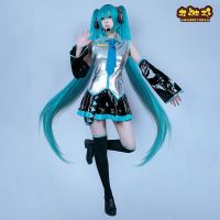 Hatsune Miku COS เสื้อผ้าสาวญี่ปุ่นอะนิเมะหนังสิทธิบัตรเงิน JK รองเท้าผู้หญิงวิกผมชุดคอสเพลย์หญิง