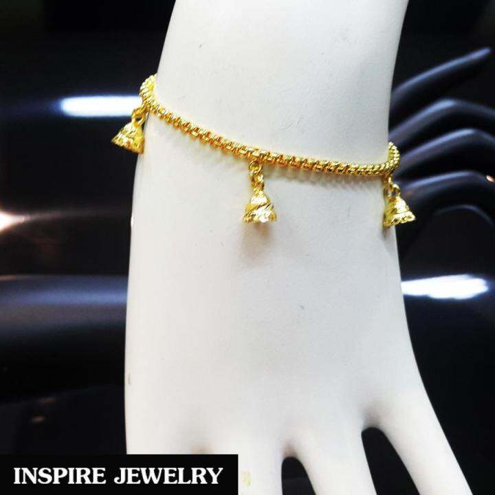 inspire-jewelry-สร้อยข้อมือทองห้อยตุ้งติ้ง-ลายกระดิ่งตอกลาย-ยาว-16-cm-ลายโบราณ-อนุรักษ์ไทย-สวยงามมาก-ปราณีต-ราคาประหยัด-ใช้ตกแต่งเสื้อผ้าไทย-หรือใส่ประดับ-ผ้าซิ่น-ผ้าถุง