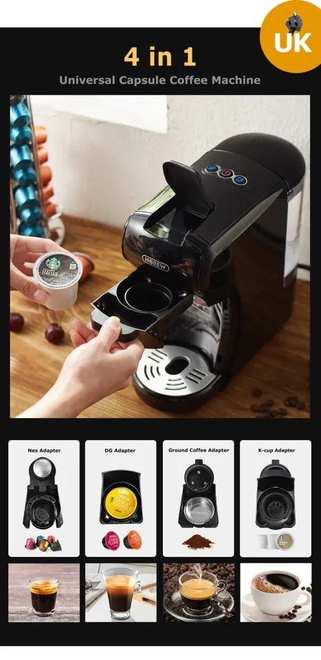  HIBREW 4-in-1 Multi-Function Espresso DG Machine Compatible  with Nes* Original Capsule, DG* Capsule and Ground Coffee, Italian 19 Bar  High Pressure Pump, 1450W (Black): Home & Kitchen