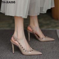 Rivet baotou sandals women in the summer of 2023 the new patent leather buckle a word documentary shoes with high heels pointed fine girl