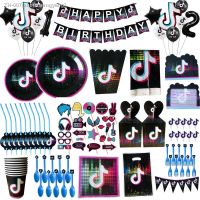 ▪♦ Tik Music Birthday Party Decorations Kids Disposable Tableware Tablecloth Baby Shower Supplies Paper Plates Cups Balloons Set