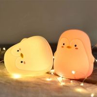 [Super bright bulb] RGB LED Night Lights Penguin Patting Lamp Cartoon Silicone Touch Sensor Light USB Charging Sleeping Children 39; S Gifts