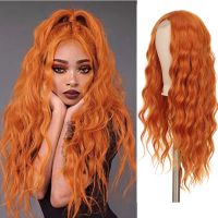 MANWEI Red Ginger Copper Yellow Synthetic Wig For Women Long Curly Wave Wigs With Bangs Cosplay Party Heat Resistant Hair