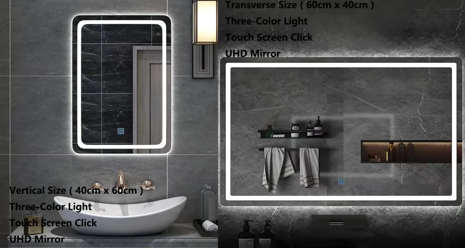 Smart Bathroom mirror 60*80 LED Mirror Bathroom Vanity with Lights,3  Colors, Anti-Fog,Dimmable,CRI90+,Touch Button, Water Proof,  Horizontal/Vertical, Lighted Mirror Wall Mounted, LED Mirror for Bathroom, LED  Mirrors Lazada PH