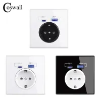 COSWALL Type-C Interface Outlet Wall EU Russia French Standard Socket With USB Charge Port Full Mirror Acrylic Panel Black White