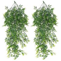 2 Pack Hanging Artificial Plants Bamboo Faux Hanging Bamboo Leaves Weeping Drooping Plant for Indoor Outdoor Wall Home