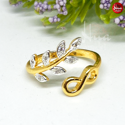 F5 แหวนเพชร อินฟินิตี้ ใบไม้ล้อมเพชร Infinity แหวนทอง ทองโคลนนิ่ง ทองไมครอน ทองหุ้ม ทองเหลืองชุบทอง ทองชุบ แหวนผู้หญิง