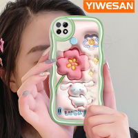 YIWESAN เคสสำหรับ Realme C15 C25Y C21Y C21น่ารักดอกไม้สีชมพู3D กับกระต่ายขอบคลื่นสีนุ่มนวลเคสมือถือกันกระแทกแบบใสสร้างสรรค์เคสกล้องซิลิกาเจลฝาครอบป้องกัน