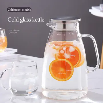 Nordic Style Glass Carafe Water Pitcher with Wood Lid Cold Drinks Tea Jug  Waterkoker Household Drinkware