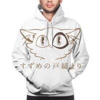 Sudadera con capucha de dibujos animados de gato blanco 3D para hombre, ropa gráfica de Manga de línea minimalista, ropa informal de cuatro estaciones, High Street, Suzume No tokimari Daijin