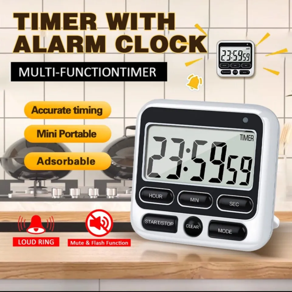 KTKUDY Digital Kitchen Timer with Mute/Loud Alarm Switch ON/Off Switch, 12  Hour Clock 