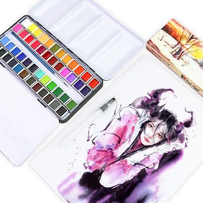 AngelMark New 48 Colors Solid Watercolor Paint Set Tin Box Watercolor Pigment For Students/Artists Art Supplies Stationery Gift