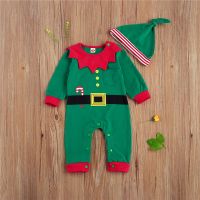 【cw】 Newborn Baby Elf CostumeSleeves Jumpsuit With Hat 2 Pieces Christmasup Outfit Set