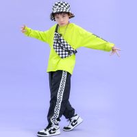 [COD] Boys fluorescent green childrens hip-hop casual dance clothes spring and summer new hiphop trendy cool sports suit